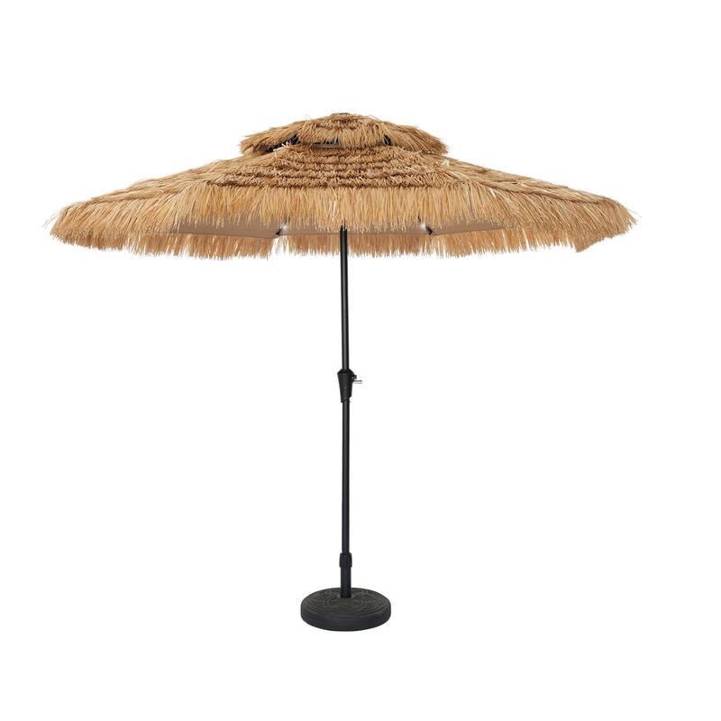 Clihome 9FT Patio 2-Top Hawaiian Style Thatch Umbrella With Lights - Brown With A-base
