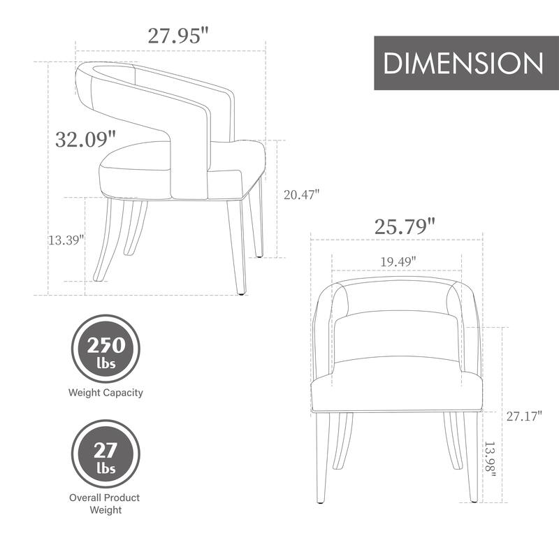 Modern Barrel PU Leather Kitchen Dining Chair with Upholstered Cushions, Solid Wood Legs for Restaurant Kitchen Living Room Club