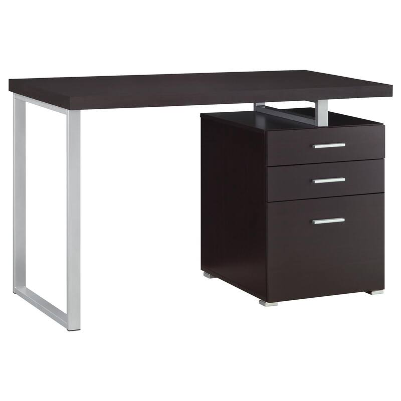 Contemporary Computer Desk with 3 Drawers, Filing Cabinet, and Deep Cappuccino Finish for Home Office or Study