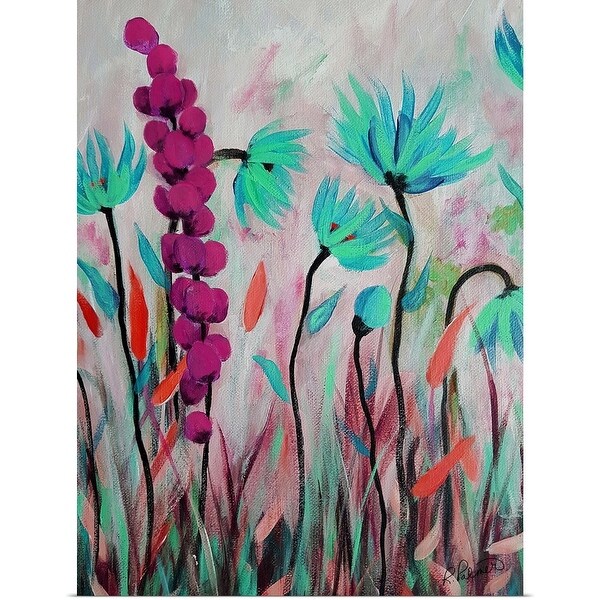 "Pink Teal Flowers II" Poster Print