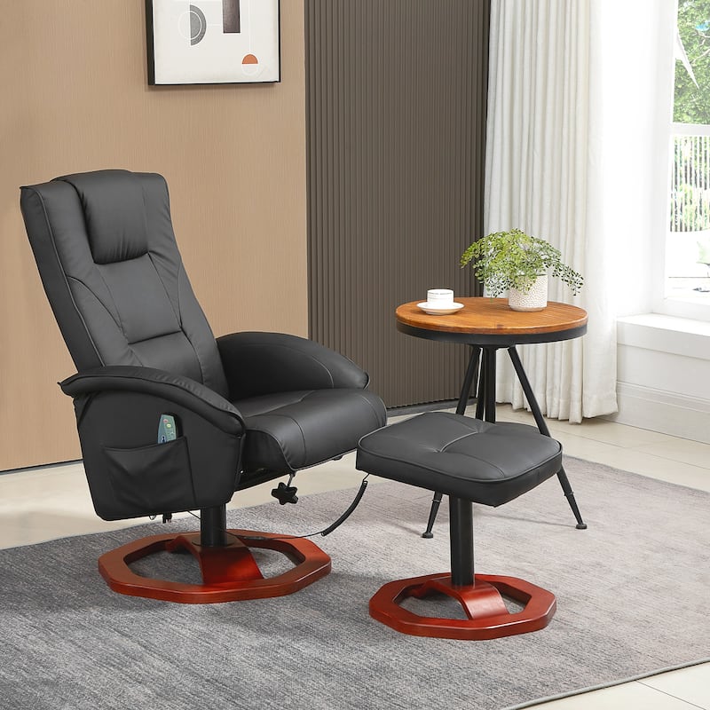 HOMCOM Massage Recliner with Ottoman, Electric Faux Leather Recliner - Black