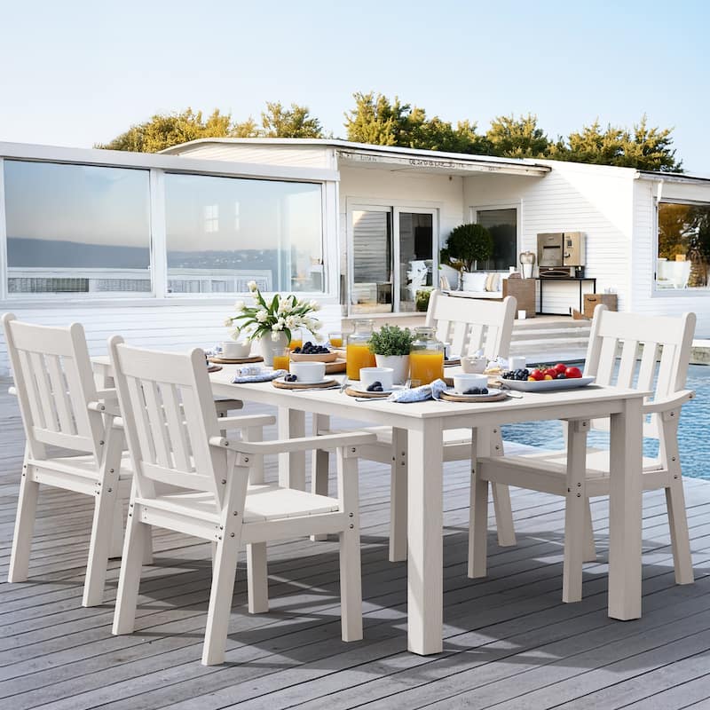 WINSOON 5-Piece HIPS All Weather Outdoor Patio Dining Sets with Umbrella Hole& Aluminum Frame,1-Table 4-Chairs