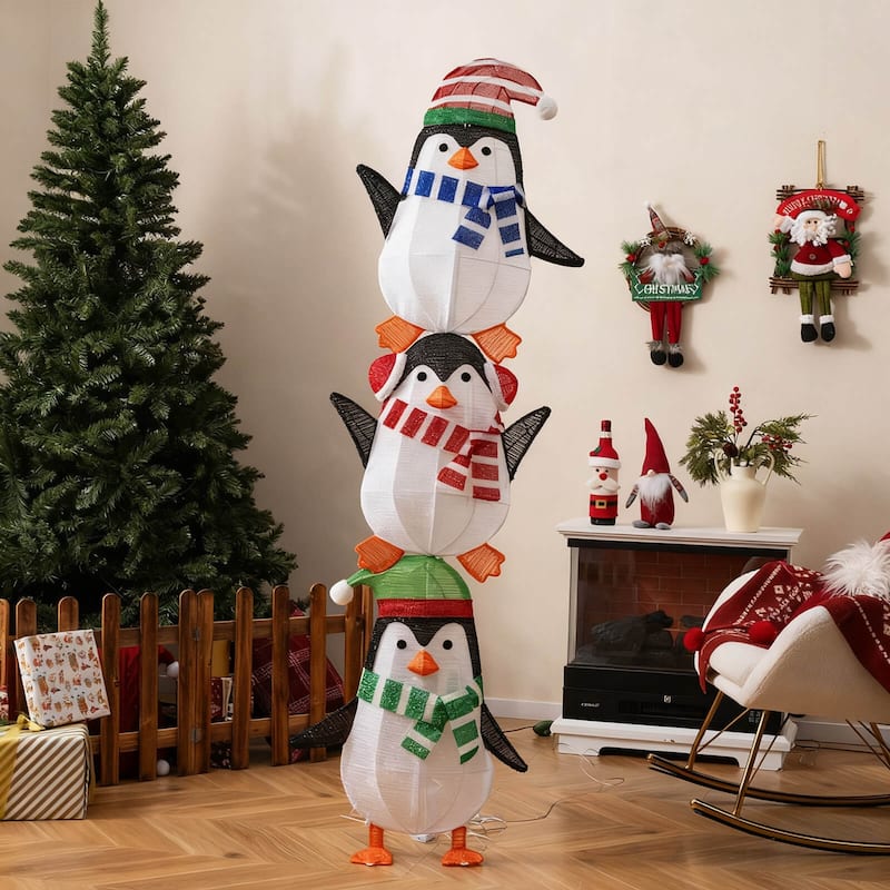 Costway Lighted Penguins Decoration Set of 3 with 156 Warm White - as pic shows - See Details