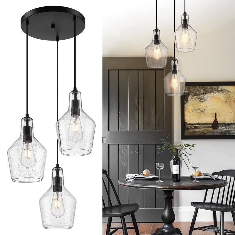 Modern 3-Light Kitchen Island Chandelier - Black