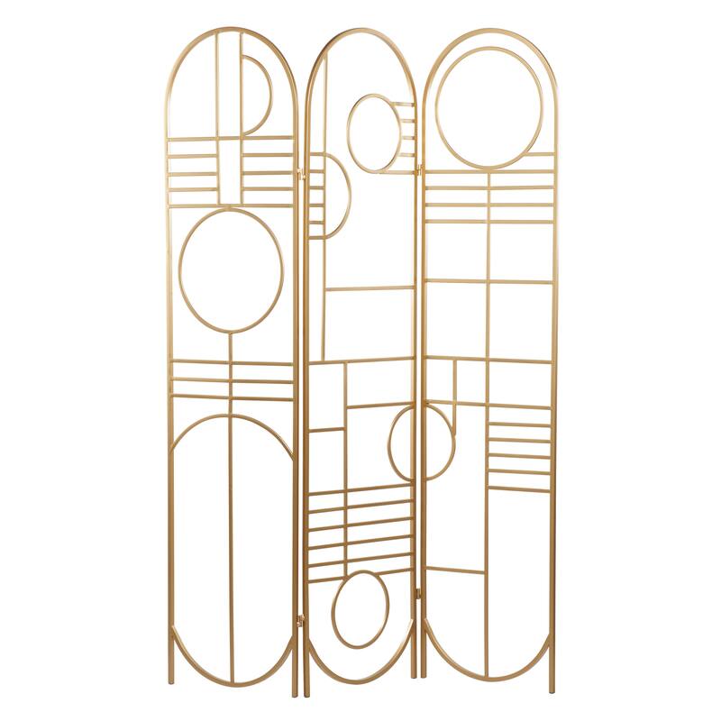 Gold Metal Hinged Foldable Arched Partition 3 Panel Geometric Partition Room Divider Screen