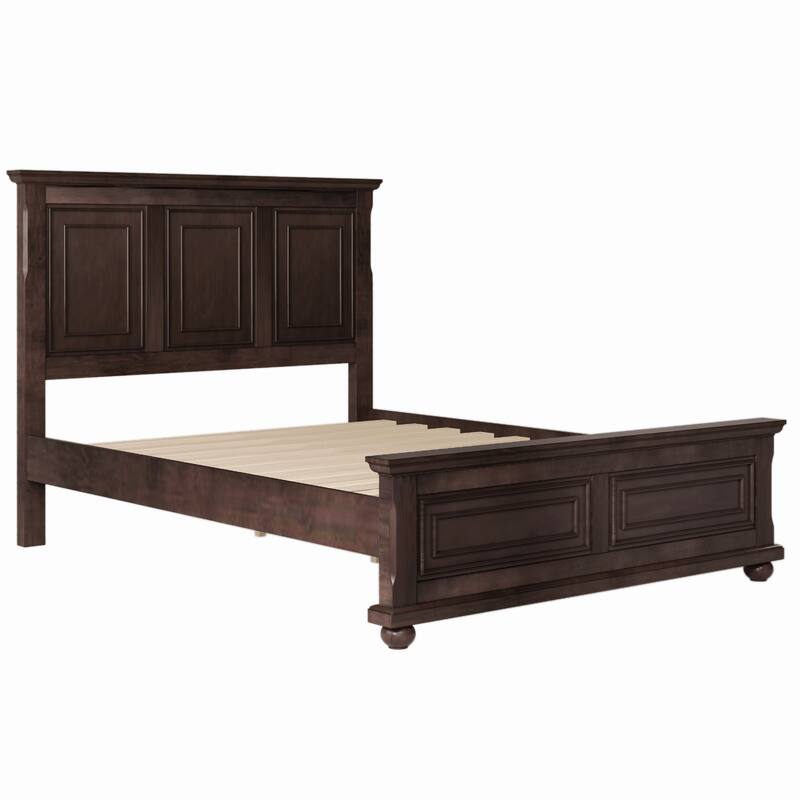 Roomfitters King/Queen Size Bed Frame with Paneled Headboard and Footboard, Traditional Wooden Platform Bed Frame, Brown