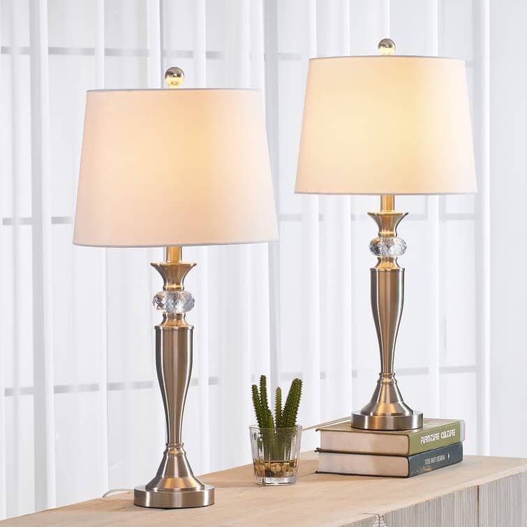 27'' Nickel Table Lamp Set (Set of 2) - White Shade