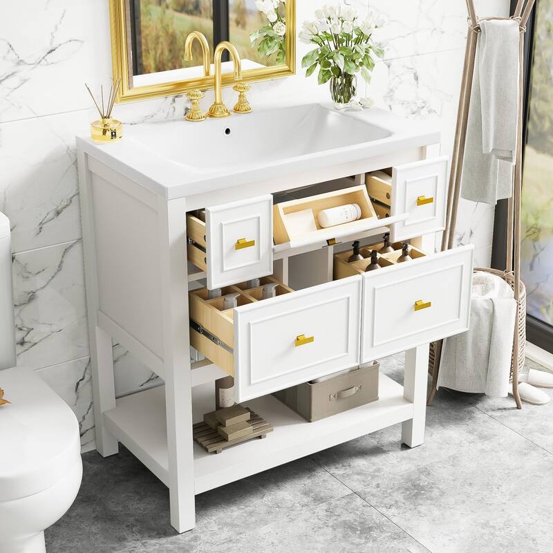 Free Standing Single Bathroom Vanity with 5 Drawers Bathroom Storage Cabinet
