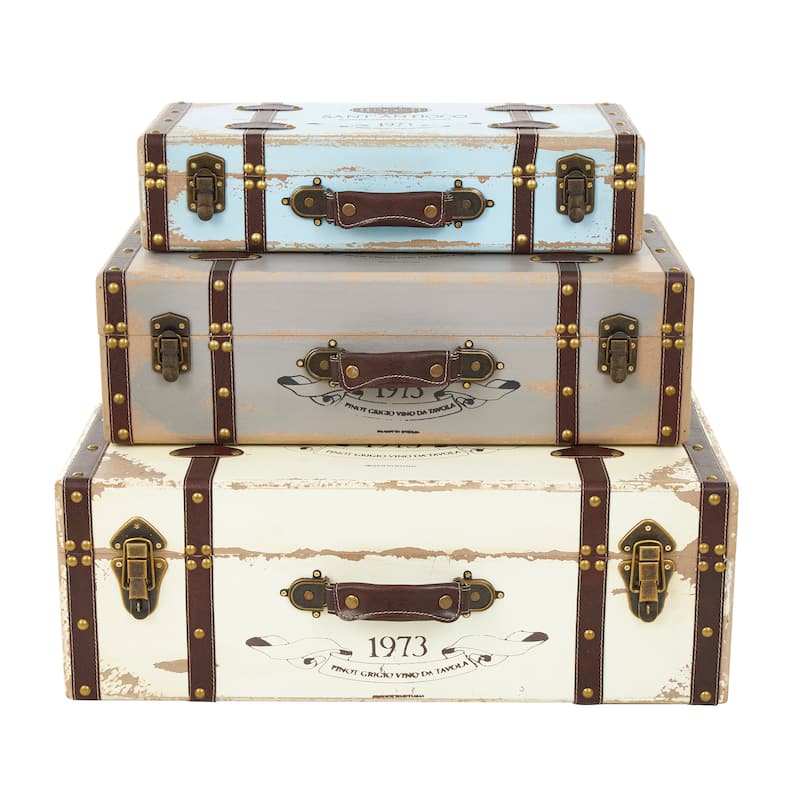 Multi Colored Wooden Nesting Decorative Trunk with Vintage Accents and Studs (Set of 3)