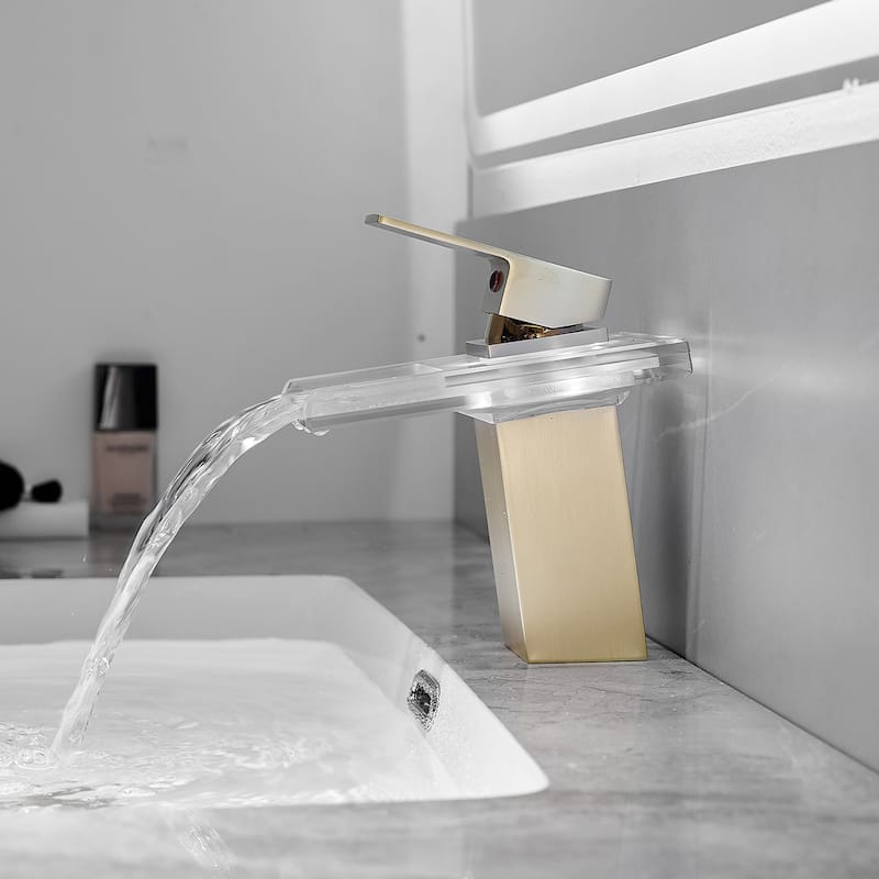 Modern Brushed Gold Bathroom Basin Faucet with LED Light