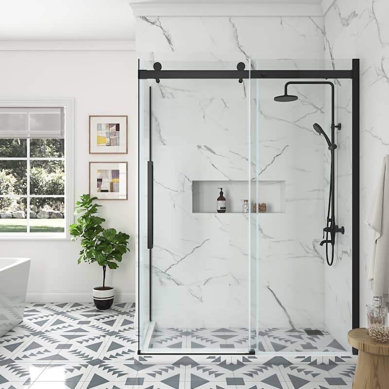 Bel Soft-Close Frameless Sliding Soft Close Shower Door - 60" - Matte Black