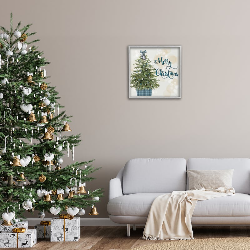 Stupell Christmas Tree in Plaid Stand Framed Giclee Art Design By Mollie B.