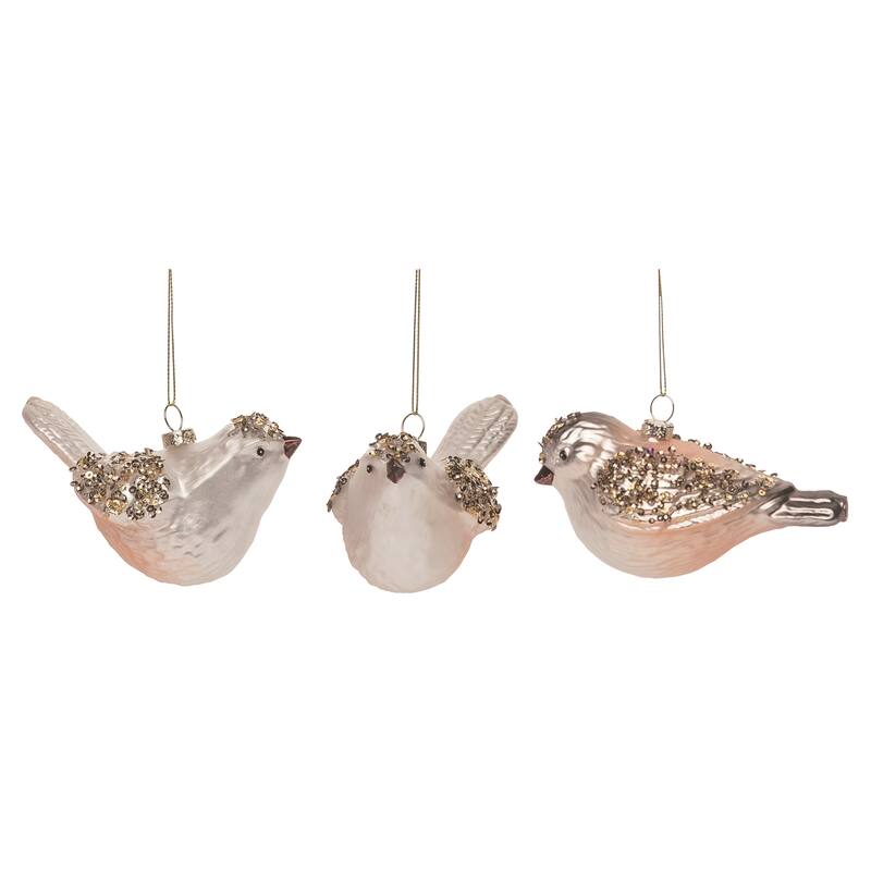 Transpac Glass Gold/Brown Bird Ornament Set of 2 Christmas Home Decorations