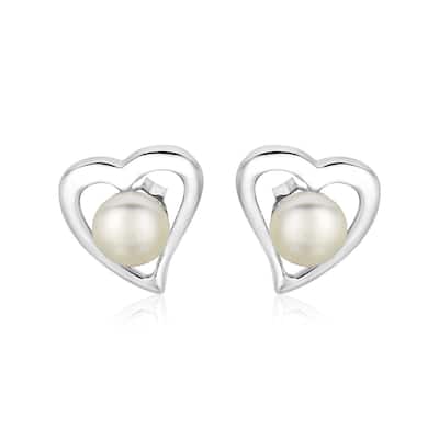 Sterling Silver Open Heart Earrings with Freshwater Pearls