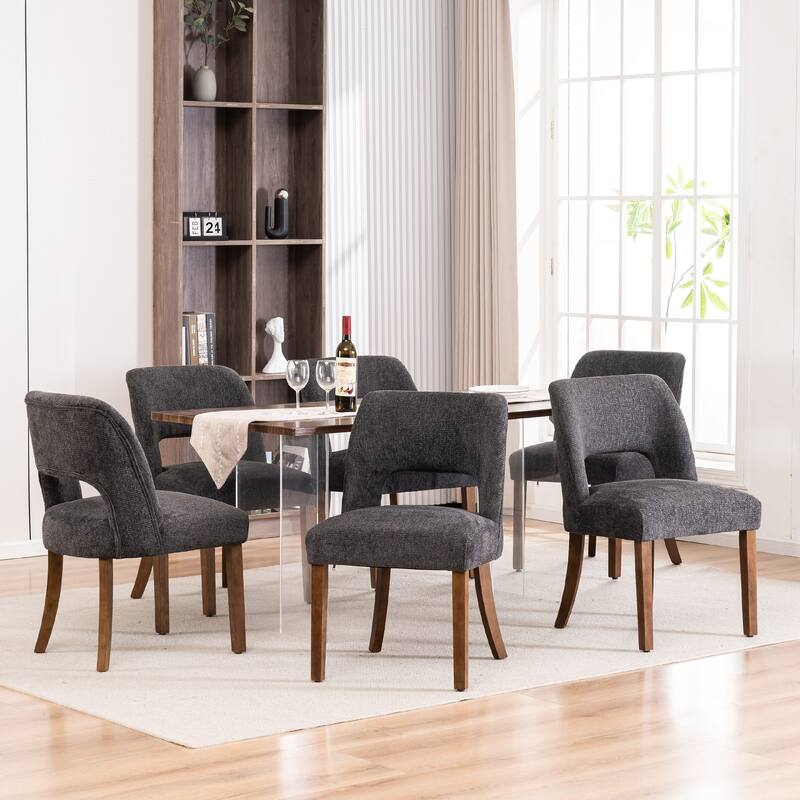 Dining Chairs Set of 2/4/6,Fabric Upholstered Kitchen Chairs with Wood Legs - Set of 6 - Charcoal