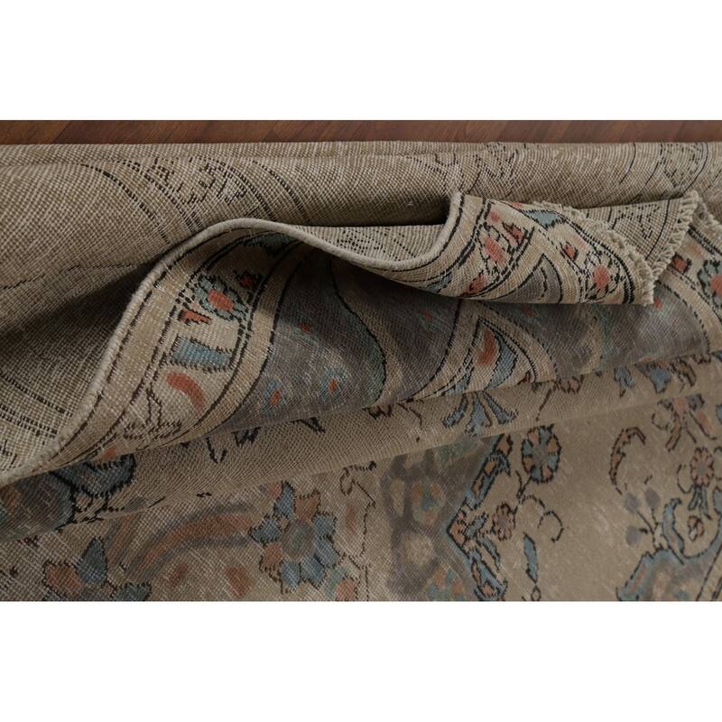 Geometric Tabriz Persian Rug Hand-Knotted Beige Wool Carpet - 8'2"x 10'6"