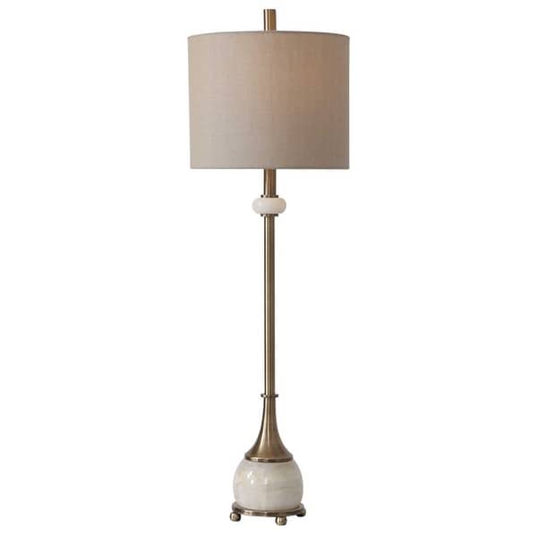 slide 2 of 6, Polished Marble Style Buffet Lamp with Drum Shade - 35" - Brown