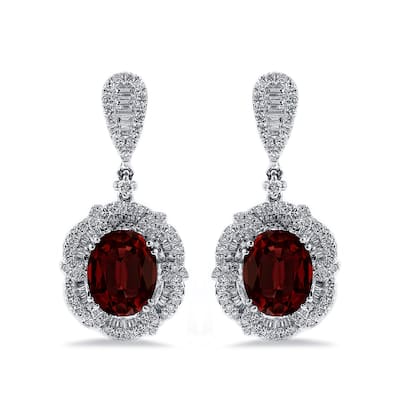 Auriya 5 5/8ct Fancy Oval-cut Garnet Halo Diamond Drop Earrings 2 1/8ctw 18k Gold