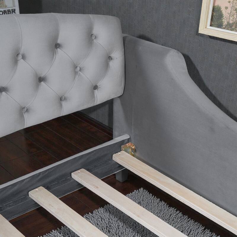 Modern Luxury Tufted Button Twin Daybed, Upholstered Sofa Bed with Wood Frame and Slats, No Box Spring Needed