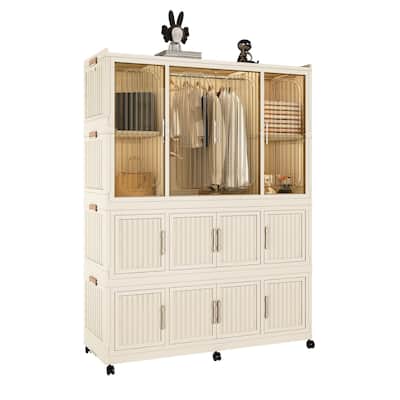 Portable Wardrobe Closet Organizer,Clothes Dresser,12 Magnetic Doors-12 Cubes&1 Hanging Rod,6 pcs hangers,Baby Wardrobe Cabinet