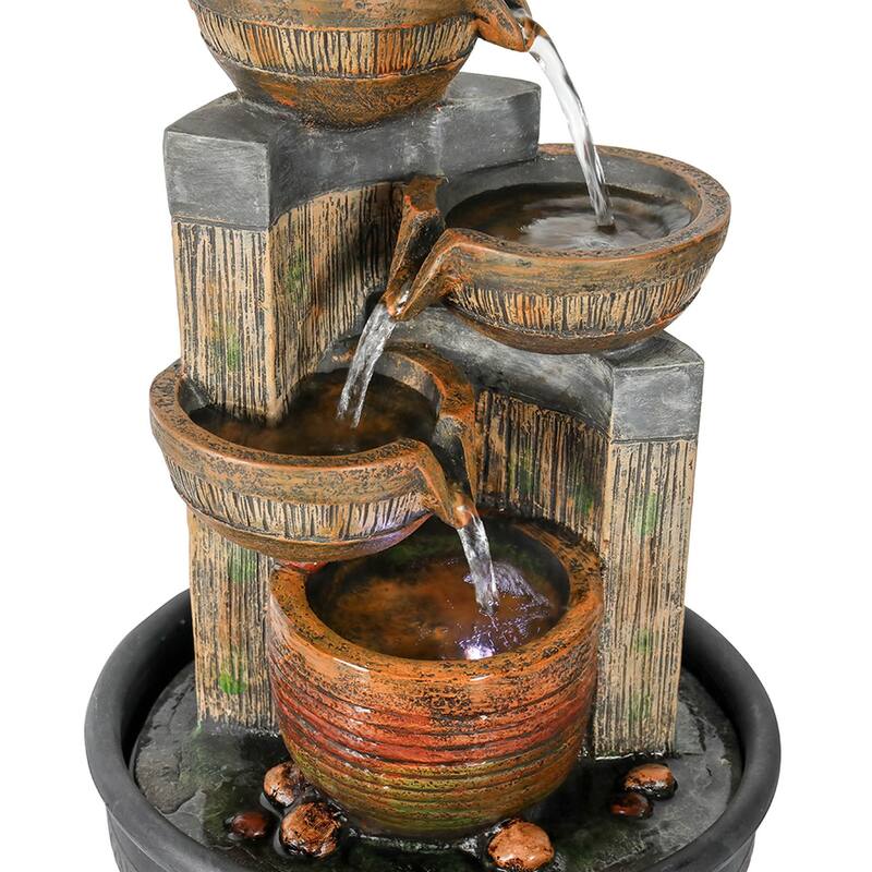 4-Tier Indoor Tabletop Waterfall Fountain with Lights, Resin Water Feature