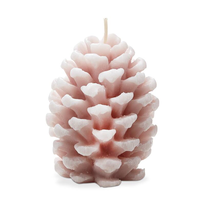 Frosted Pine Cone Blush Candle - Sculpted Paraffin Wax, 75 Hour Burn Time, 3.9" H x 2.4" D, Perfect for Everyday Decor