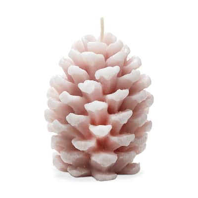 Frosted Pine Cone Blush Candle - Sculpted Paraffin Wax, 75 Hour Burn Time, 3.9" H x 2.4" D, Perfect for Everyday Decor