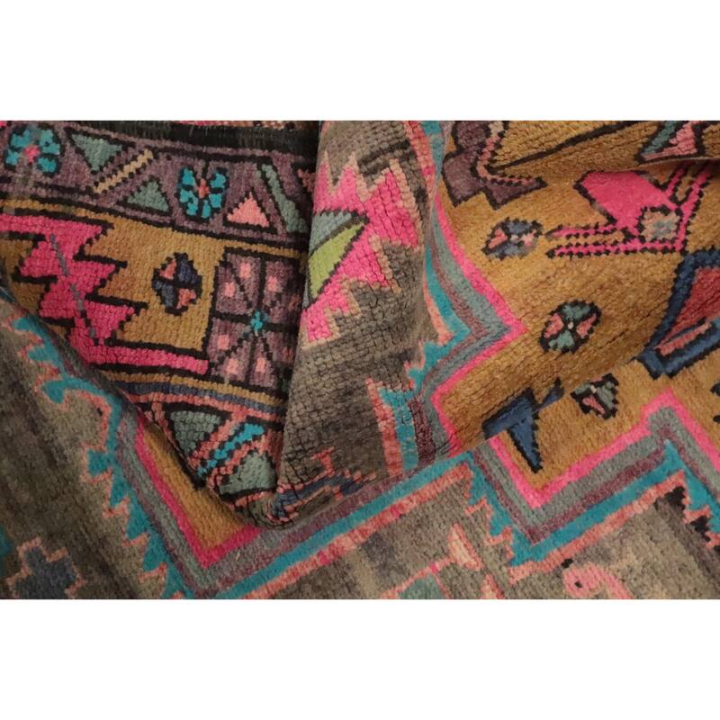 Hand Knotted Oriental 100% Wool Carpet Traditional Tribal Greys & Charcoal Ardebil Runner Rug - 9' 10'' X 3' 4''