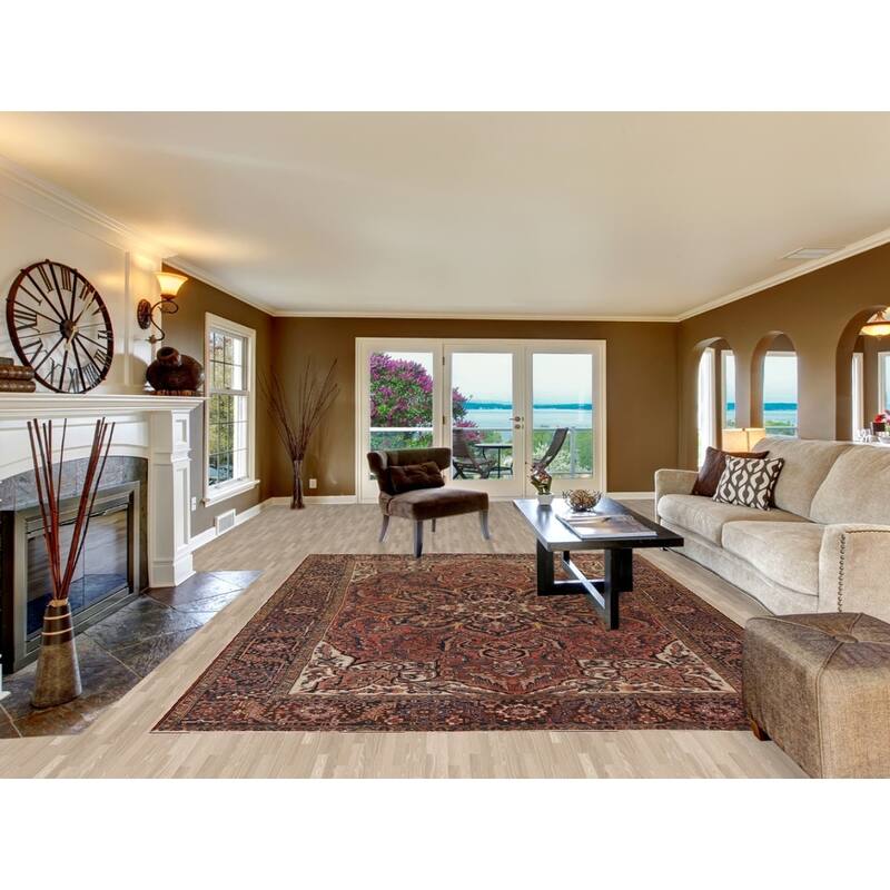 Hand Knotted Oriental 100% Wool Carpet Traditional Floral Red Heriz Area Rug - 11' 2'' X 8' 2''