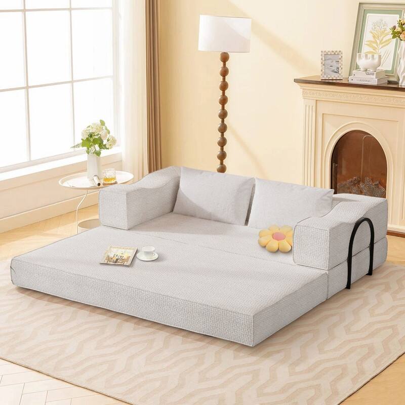 80" Convertible Couch Bed with Removable Cushions and Pillows, 3-Seat Folding Floor Couch & King Size Bed Mattress
