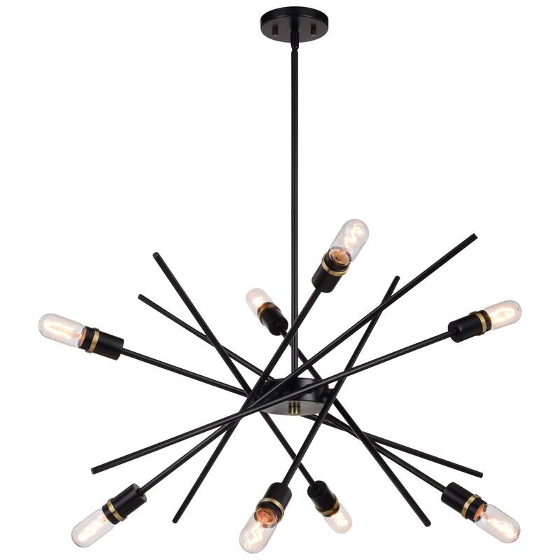 Halsted Black and Satin Brass Mid-Century Modern Sputnik Pendant Light