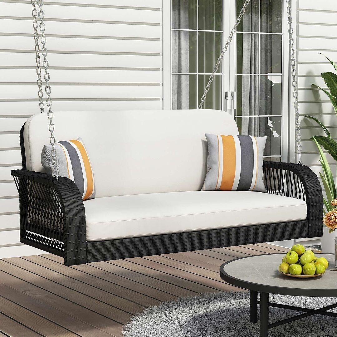 Wicker Outdoor 2 Seater Swing Daybed Porch Swing with Cushion