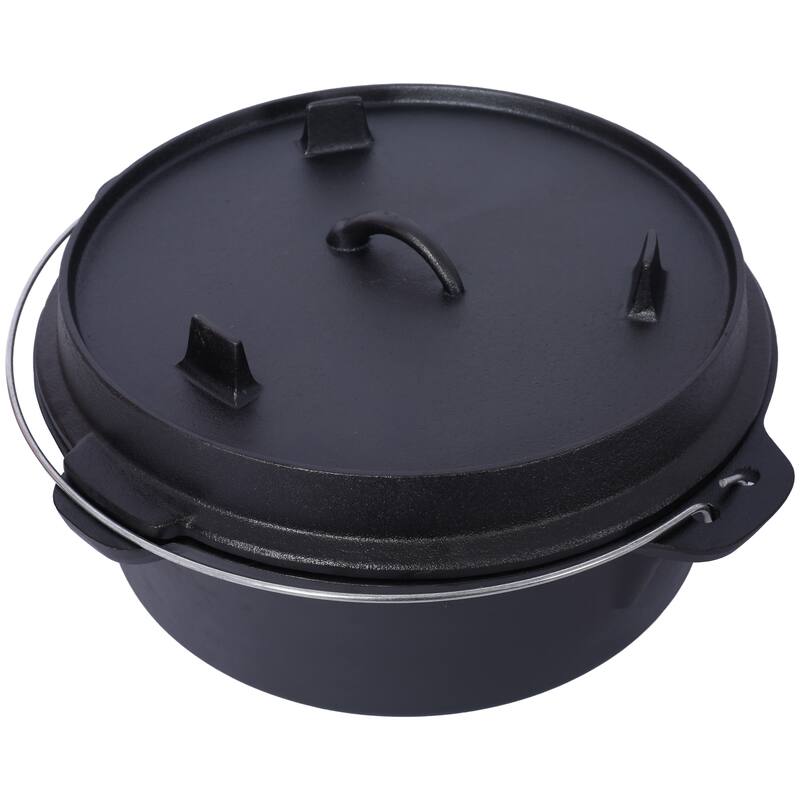 Pre-Seasoned Cast Iron Dutch Oven for Outdoor Camping, 2-in-1 Cast Iron Dutch Oven Pot with Versatile Skillet Lid
