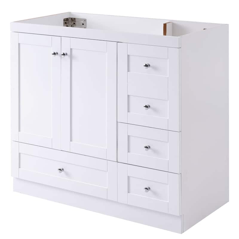 GDFStudio - Vega Wood 36" Shaker Style Bathroom Vanity with Ceramic Sink, 4 Drawers & 2 Doors - without Sink - White