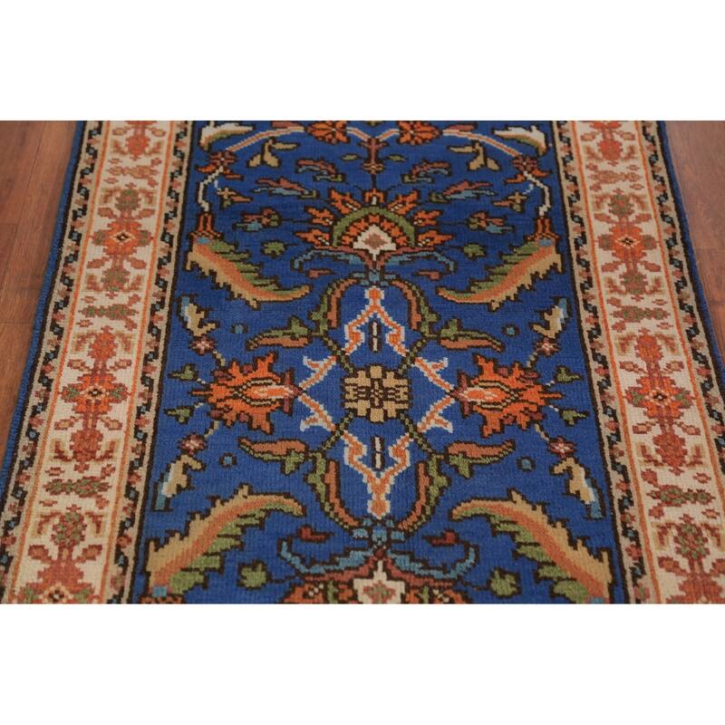 Blue Floral Oushak Indian Foyer Rug Handmade Wool Carpet - 3'0"x 5'0"