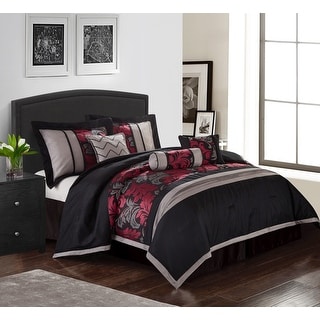 Liana Embroidered Red and Black 7-Piece Comforter Set