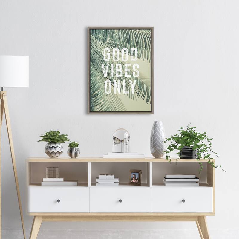 Kate and Laurel Sylvie Vintage Tropical Palms Good Vibes Only Framed Canvas by The Creative Bunch Studio
