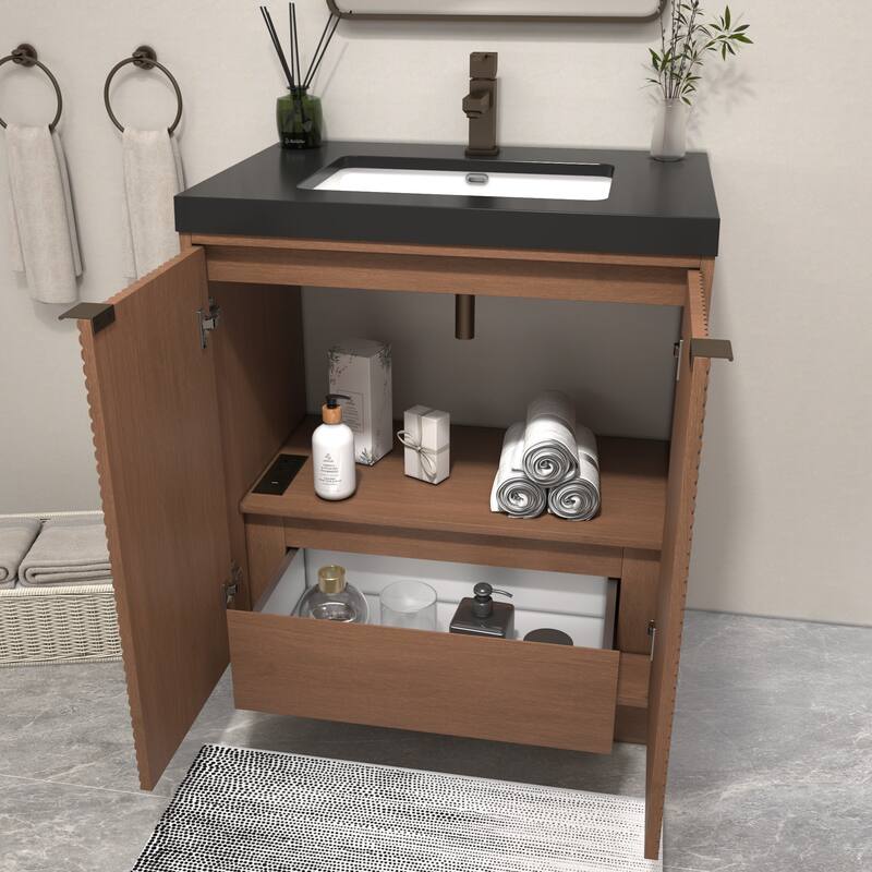 Milano 30" Freestanding Bathroom Vanity with Black Acrylic Sink