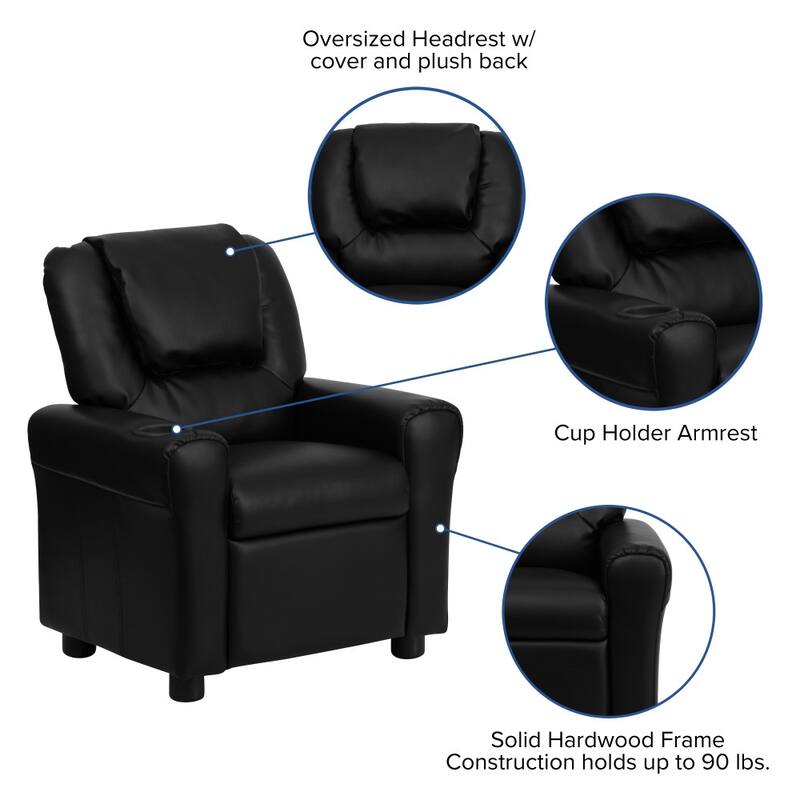 Contemporary Kids Recliner with Cup Holder and Headrest - 24"W x 21.5" - 36.5"D x 27"H