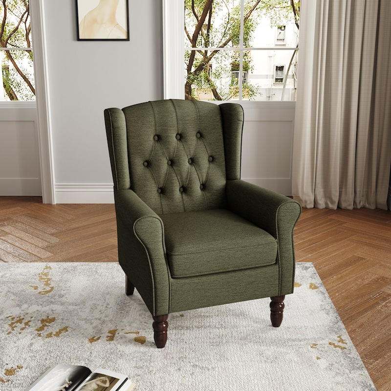 Button Tufted Wingback Accent Chair Upholstered Armchair