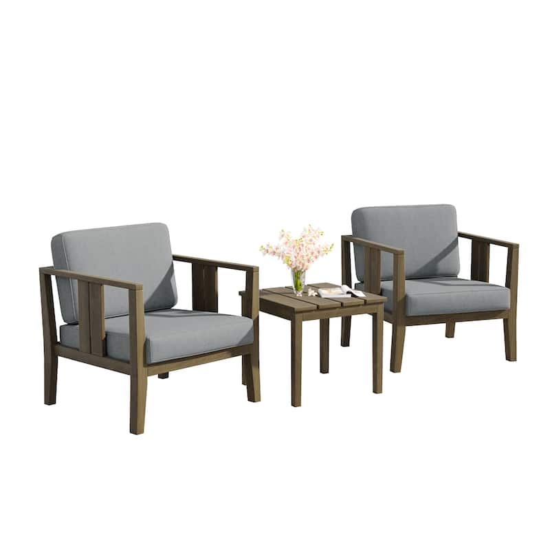 Uixe 3-piece Teak Solid Wood Outdoor Arm Chairs with Side Table Set