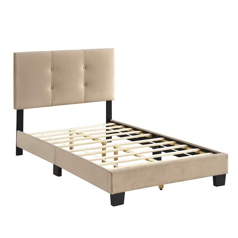 Twin Platform Bed with Adjustable Height Headboard, Velvet Upholstery, Solid Wood Frame