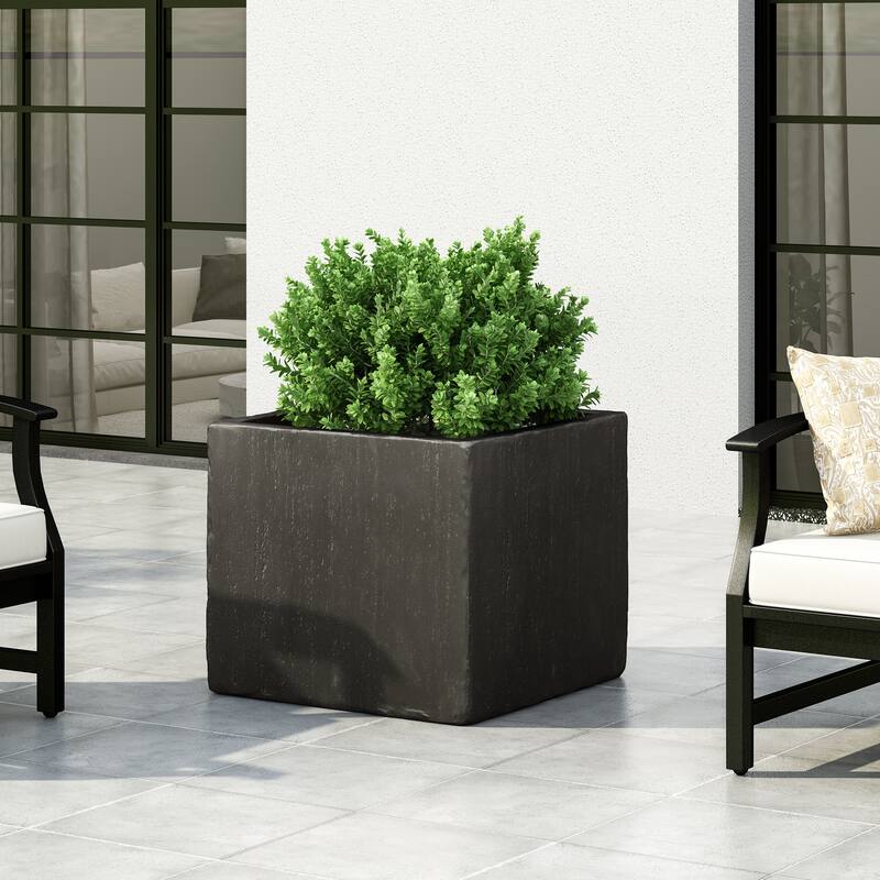 Handmade Outdoor Cast Stone Square Planter for Garden Patio Backyard - Black