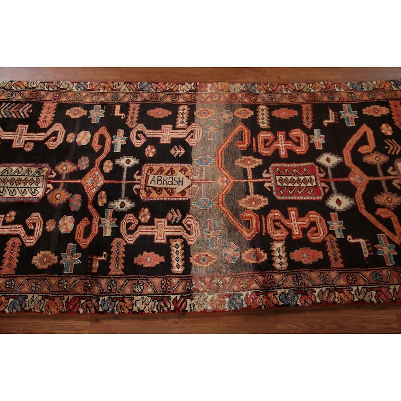 Black Tribal Meshkin Persian Vintage Runner Rug Handmade Wool Carpet - 3'2"x 9'3"