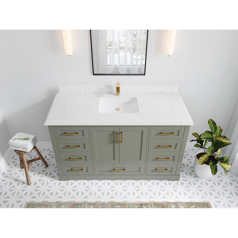 Willow Collection 60 in W x 22 in D x 36 in H Boston Single Bowl Sink Bathroom Vanity with Countertop - 1.5"Empira - Evergreen
