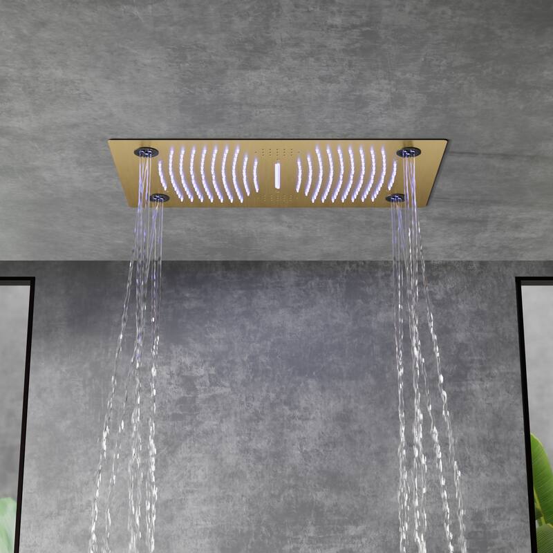 Thermostatic Shower System, 64-Color LED Mood Lighting 3-Functions Shower Head with Bluetooth Music & 6 Body Jets