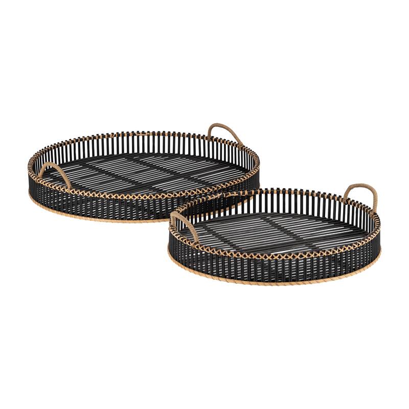 Sagebrook Home Coastal Large Set of 2 Round Bamboo Serving Trays 24/30" - 30" x 30" x 4"