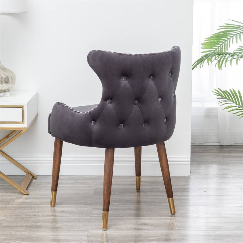 Upholstered Nailhead Trim Accent Chair with Curved Back and Wood Legs