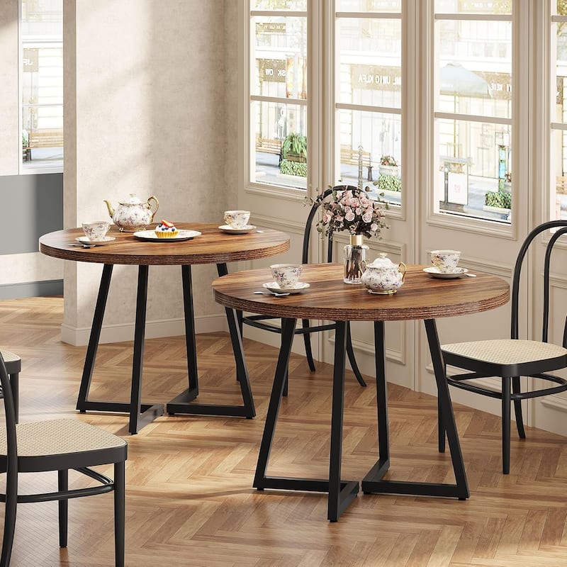 31.5 Inches Industrial Round Dining Table Dinner Table with Metal Base
