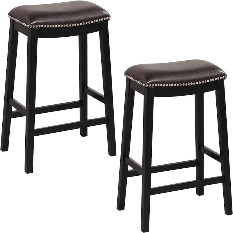 2 PCS Saddle Stools Counter Height Upholstered Leather Bar Stool